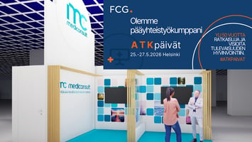 Mediconsultin ATK-päivien osasto ja teksti siitä, että olemme pääyhteistyökumppani.