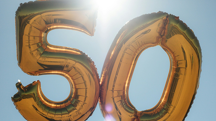 Number 50 in balloons